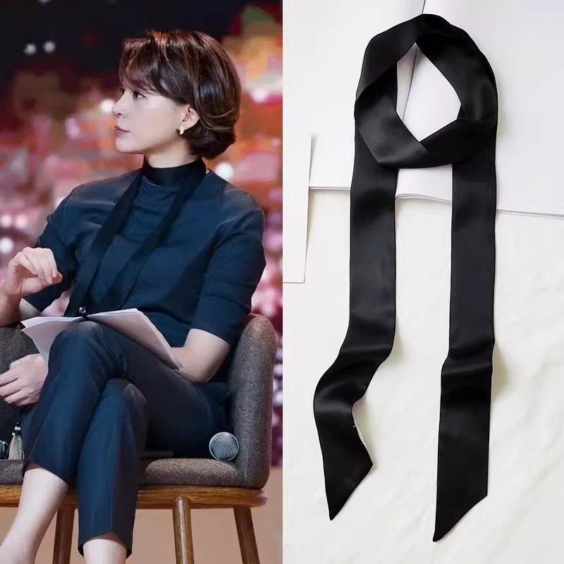 黑色长条丝巾女2025新款飘带丝带颈饰脖子小领巾夏季装饰细窄围巾