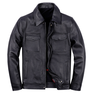 2025新款真皮皮衣男休闲翻领头层纯牛皮夹克秋冬短款农场主皮外套