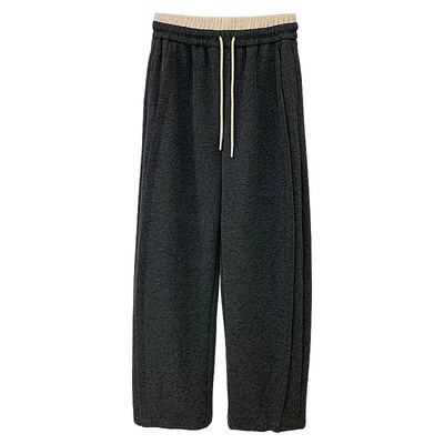 花花家韩系2025秋冬新款加绒加厚裤子女高腰松紧腰弯刀裤休闲卫裤