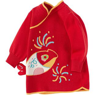 巴拉巴拉女童旗袍连衣裙婴儿宝宝红色拜年服春秋新款童装过年裙子