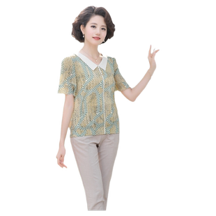 【特价】母亲节礼物妈妈夏装洋气短袖T恤中老年女雪纺小衫