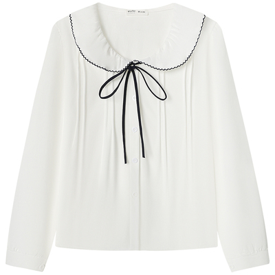 慕兔韩系撞色娃娃领长袖衬衫