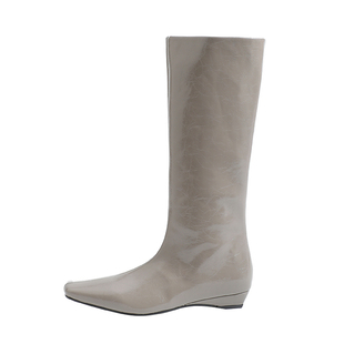 真皮~骄屿秋冬新款方头高筒坡跟骑士靴简约低跟套筒不过膝长筒靴