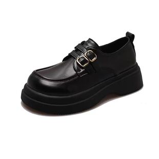 小皮鞋女款英伦风单鞋2024新款春秋百搭厚底圆头乐福鞋黑色女鞋子