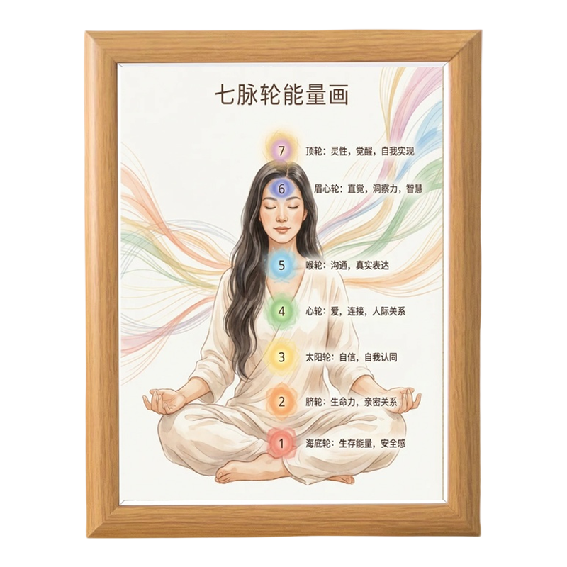 七轮脉能量木质相框挂墙摆台