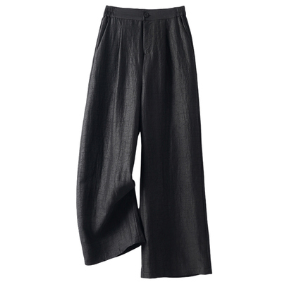 香云纱真丝长款松紧腰气质女裤子