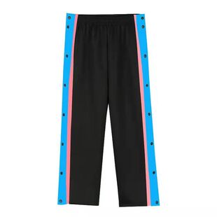 网红篮球裤女全开裤子女情侣排扣运动长裤男2021夏季新品薄款国潮