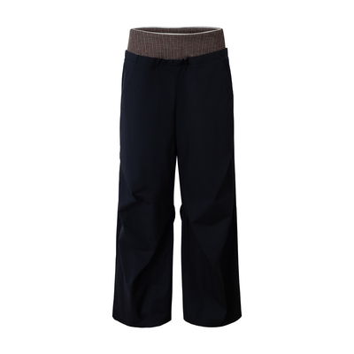 波点/格纹拼接双腰头宽松休闲裤