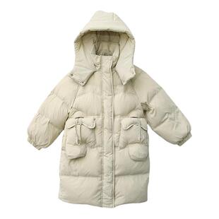 儿童羽绒服女童中长款2025新款韩版加厚保暖白鸭绒洋气女孩外套冬