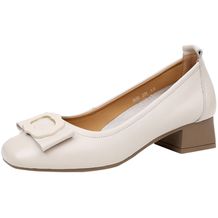 真皮软底单鞋软皮粗跟妈妈鞋子大码女鞋舒适中跟不累脚上班小皮鞋