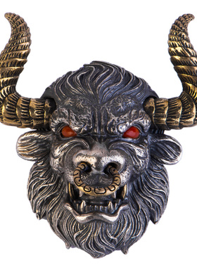 银仓吉s925银牛头宝石镶嵌项链