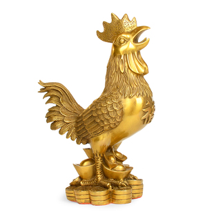 纯黄铜鸡摆件铜大号元宝金鸡公鸡福鸡家居办公室生肖鸡装饰工艺品