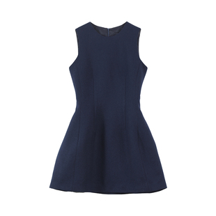 愉悦愉悦圆领白色无袖连衣裙女夏季法式气质收腰修身短款背心裙子