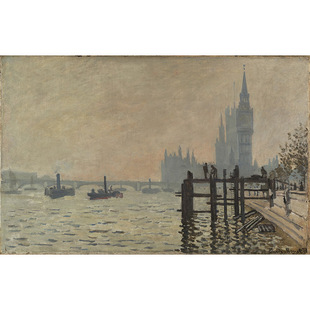 威斯敏斯特下的泰晤士河莫奈高清油画原版作品风景装饰画喷绘图片