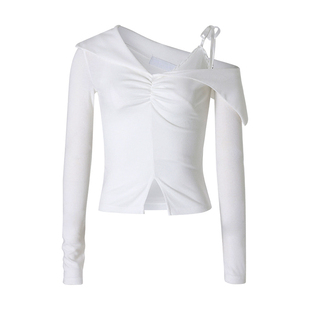 一枝南南宁艺卓同款Notyourrose春夏miu系纯欲假两件斜露肩上衣女