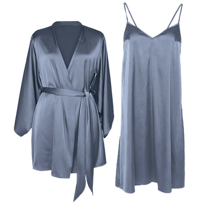 性感真丝吊带睡袍睡衣睡裙两件套