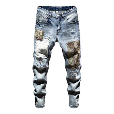 港风潮男痞帅拼接撞色牛仔裤