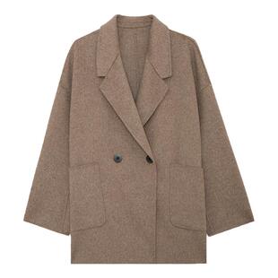 显瘦加厚高奢中长款双面呢外套短款经典冬季宽松落肩袖羊毛大衣女