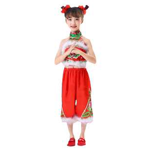 六一儿童喜庆演出服妞妞看戏中国梦娃舞蹈服女童打鼓表演服秧歌服