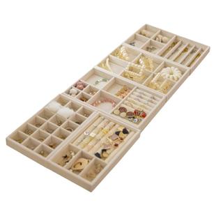 放抽屉首饰收纳盒分格斗柜内置隔胆耳环钉戒指项链饰品绒布托盘小