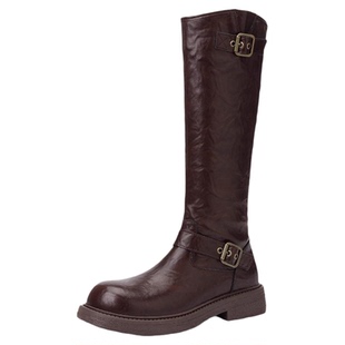 星期六粗跟长筒靴女2025冬季新款厚底美拉德加绒瘦瘦靴保暖骑士靴