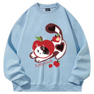 潮牌苹果猫咪圆领卫衣