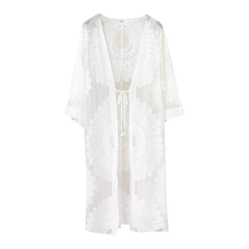 海边度假蕾丝开衫宽松大码沙滩比基尼外搭长款薄外披网纱罩衫