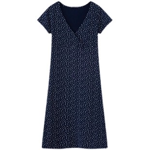 BM连衣裙藏青黑色色小碎花V领法式浪漫裙子胖mm遮肚显瘦网红爆款