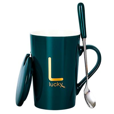 马克杯幸运字母杯带盖勺