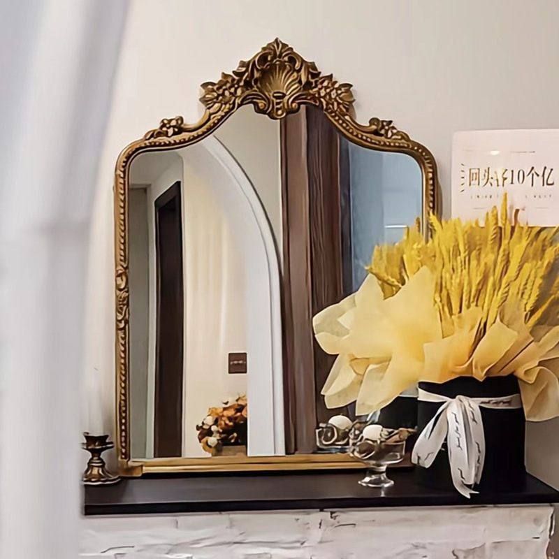 欧式复古梳妆镜壁挂壁炉法式挂墙美式雕花装饰镜卫生间浴室化妆镜