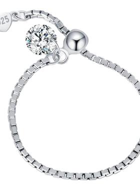 摩典S925纯银莫桑钻可调节戒指女