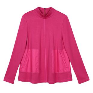 邑品a字t恤女半高领高腰秋装2025新款玫红色体恤衫长袖上衣欧货潮