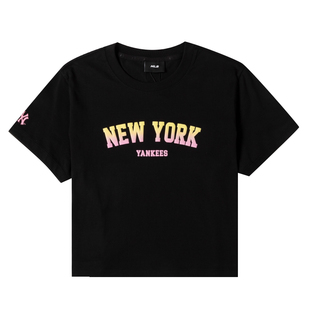 24新款MLB短袖女NY复古字母印花学院风短款休闲运动T恤3FTSV1443