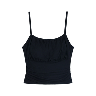 NEVA HU入夏开场白~纯欲风褶皱吊带背心女性感带胸垫露肩无袖上衣