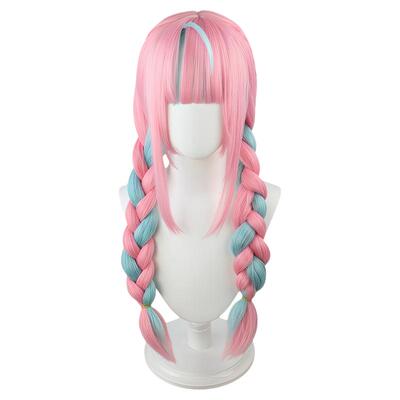 思越hololive 虚拟主播凑阿库娅 cos 假发 粉蓝渐变双麻花辫