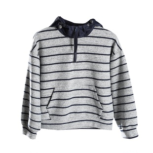 女童连帽条纹卫衣2025冬季新款中大儿童洋气时髦加绒加厚冬装上衣