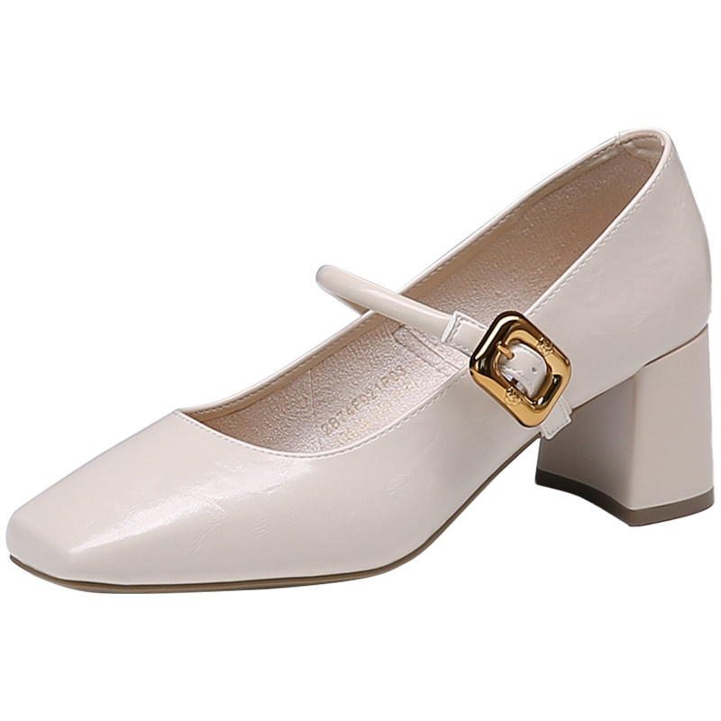 蜘蛛王法式粗跟方头玛丽珍鞋