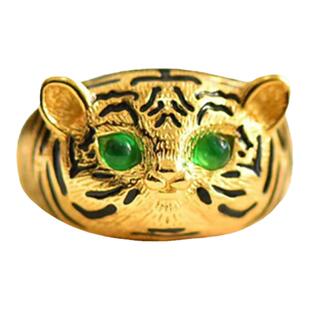 镀925银古风小老虎古法戒指百搭时尚复古潮流饰品精致10码指环