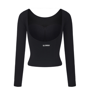 SLENDDY Flora性感露背瑜伽服女普拉提长袖上衣带胸垫专业S3301