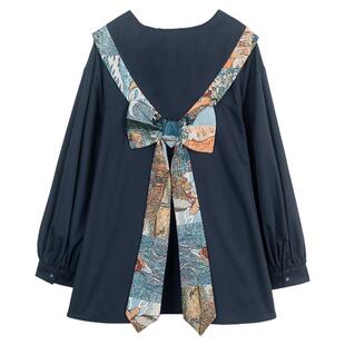 KEIKO 高级感提花蝴蝶结饰长袖衬衫26春季复古风宽松娃娃装上衣