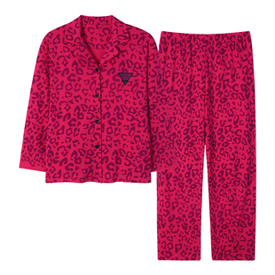 芬腾可安睡衣女款冬季纯棉长袖女士2026新款玫红家居服套装春秋季