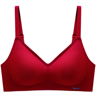 本命年红色内衣内裤女套装无痕美背文胸结婚新娘小胸聚拢加厚胸罩