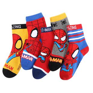 迪士尼儿童袜子2024秋冬新款男童棉袜蜘蛛侠加厚保暖毛圈袜尚喜马