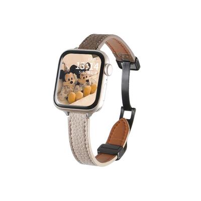 Uhada新款荔枝纹皮质磁吸表带