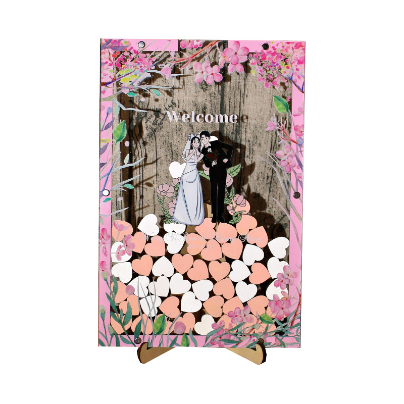 《粉愿》送卡通全身手绘婚纱照小清新婚礼签到框结婚签名板册定制