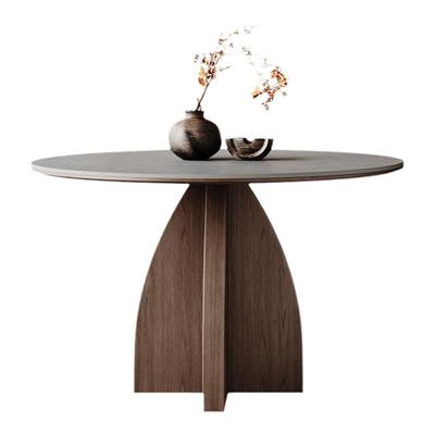 实木圆形洽谈桌岩板餐桌实木圆桌