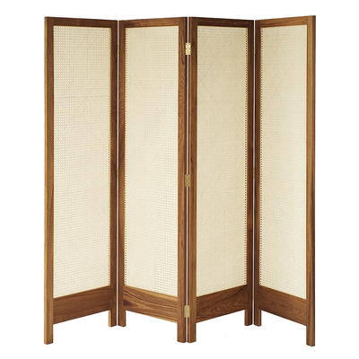 度仓原创天然藤编加缅甸柚木屏风