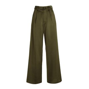 军绿色缎面阔腿裤女2026年春秋新款垂坠感高级感早秋薄款西装裤子