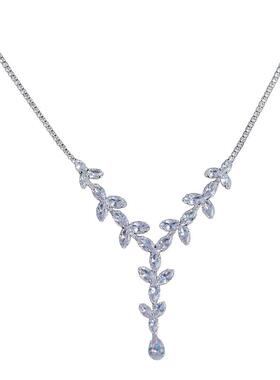 简约气质新娘耳环项链婚纱礼服配饰高级感结婚饰品合金叶子钻套链