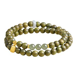 【普陀山直发】绿檀木手串女天然水晶多圈手链木质转运文玩佛珠男